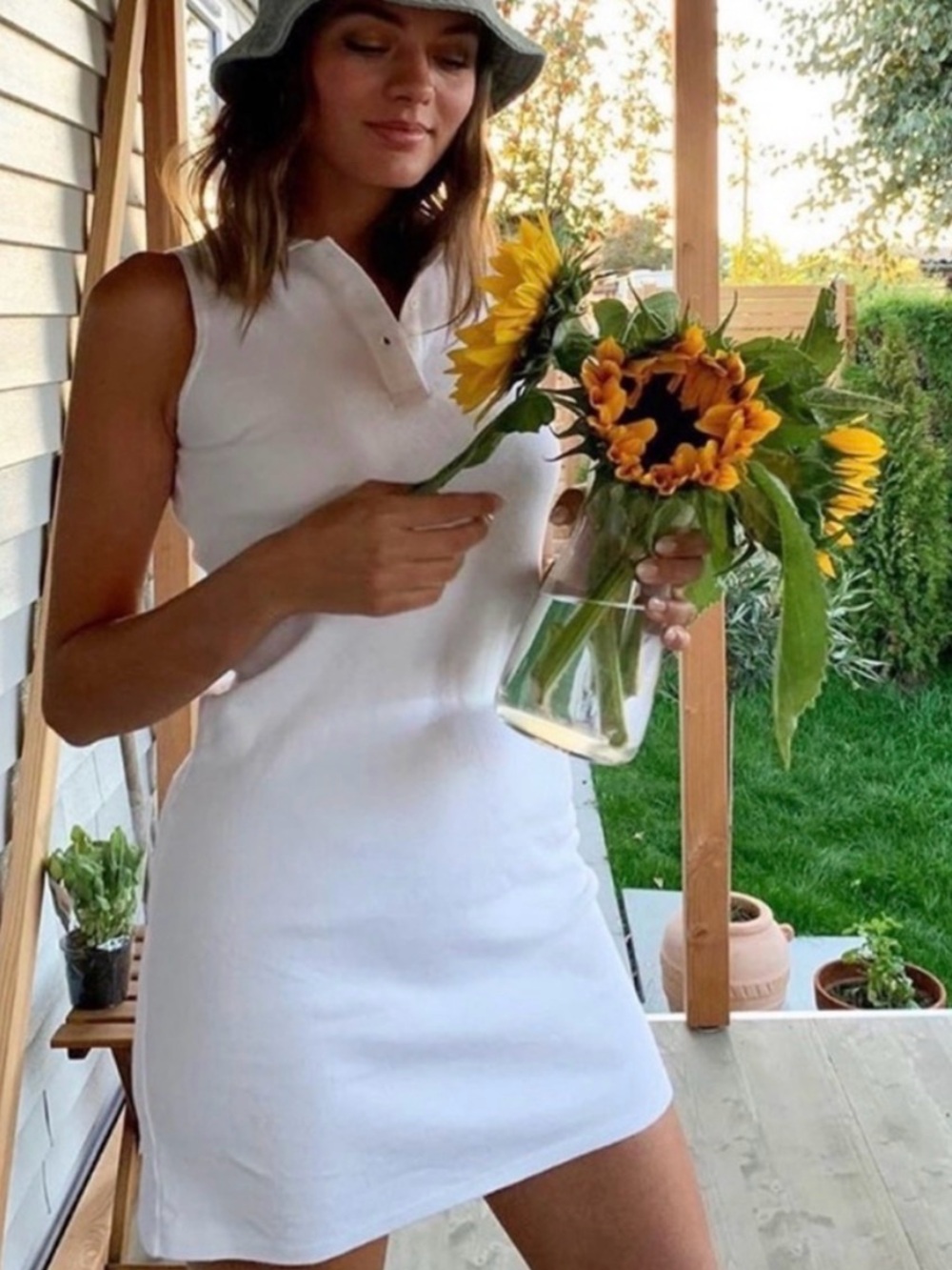 Brandy Melville Cream Sleeveless Polo Mini Dress